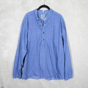WAH Maker Shirt Men's XL Vintage USA Made Blue Pinstripe Band Collar Pullover